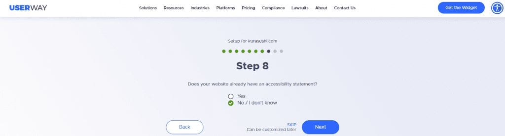 userway widget questionnaire step 8 accessibility statement